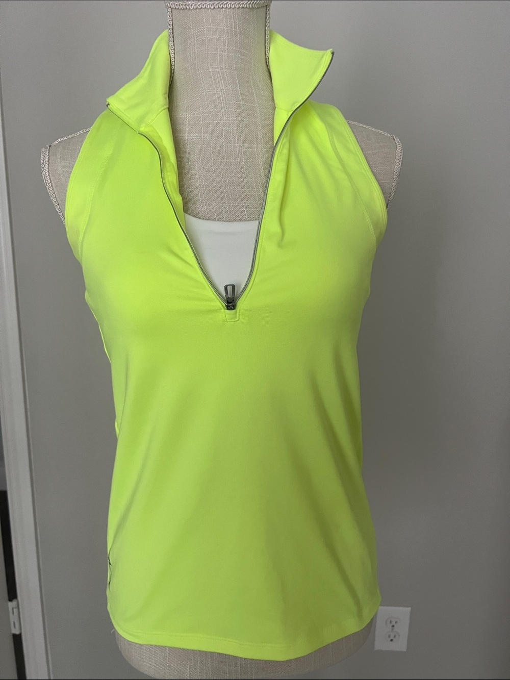 Ralph Lauren Sport top in bright neon green with a built-in white sports bra